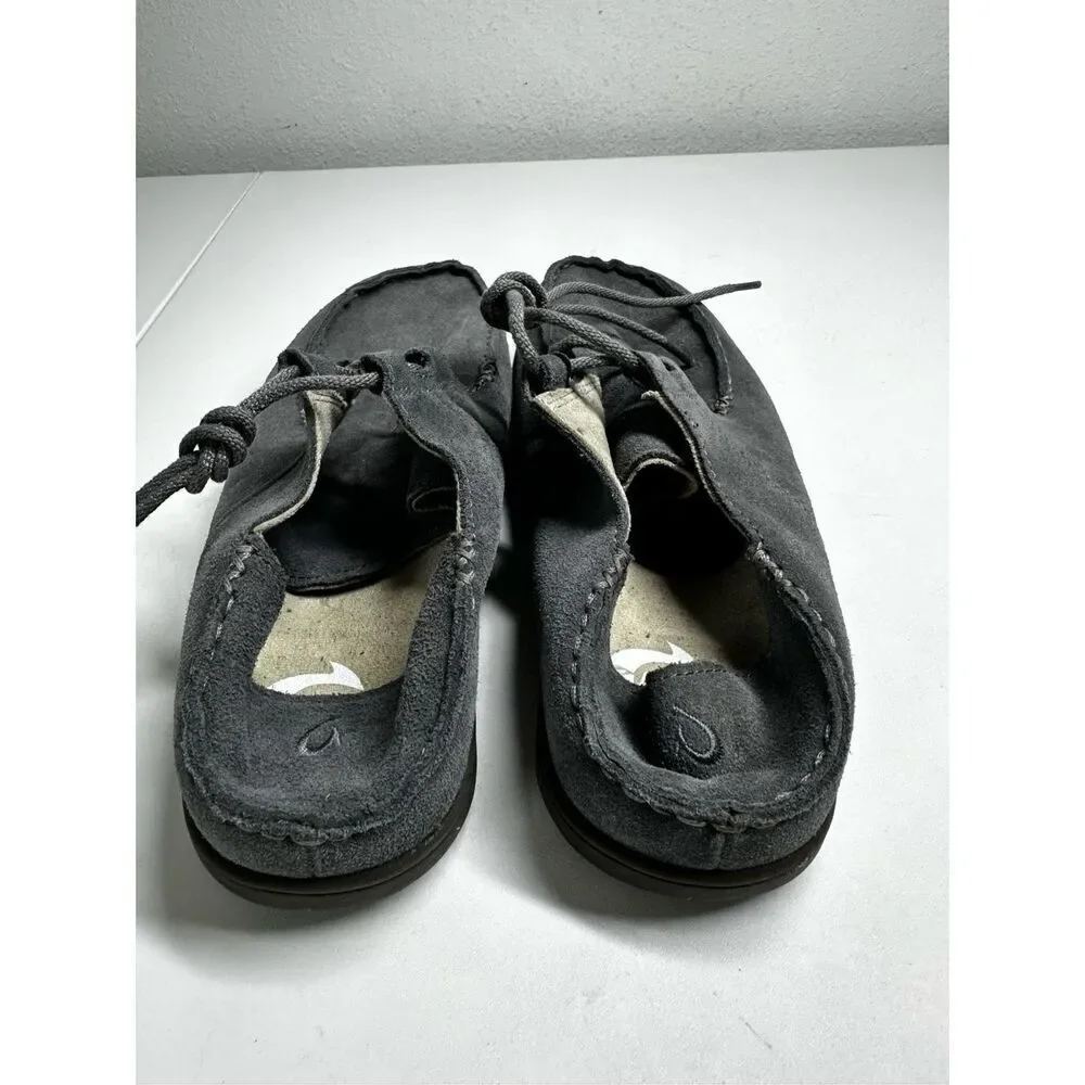 Men's Olukai Ohana Shoes Lace Up Sneaker Size US 10M EUR 43 Suede Gray EUC